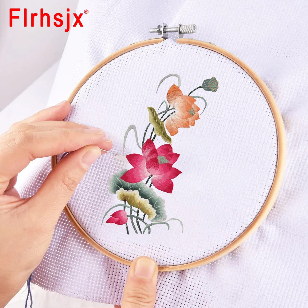 

Cross Stitch Floss Embroidery Kit 50 Colors Threads Punch Knitting Needles Erasable Water Pens Sets DIY Sewing Tool For Beginner