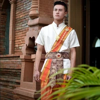 thai style dai water sprinkling festival clothes men suits shirt pants waistband photo travel show summer beige orange outfit