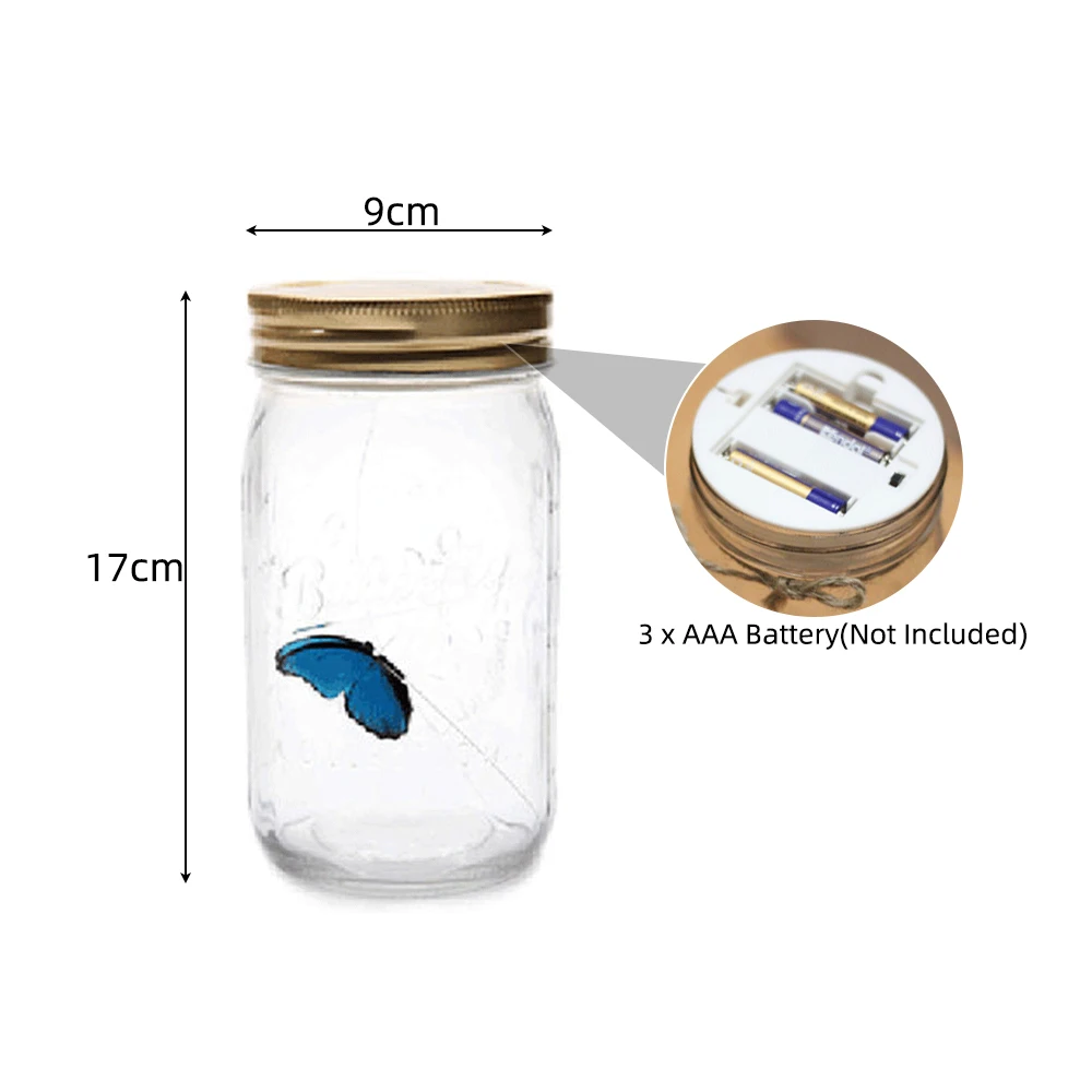 LED Light Butterflies Jar With Lamp Romantic Glass LED Lamp Butterflies In A Jar Children Gift Home Decoration 17x9x9cm