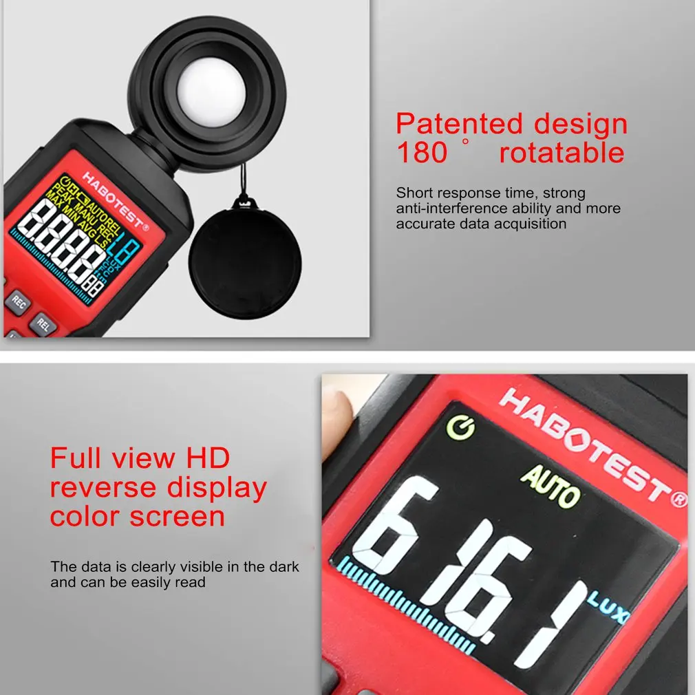 Light Meter Handheld LED Lux Data Hold Precision Illuminometer Photometer HABOTEST HT620 Professional |