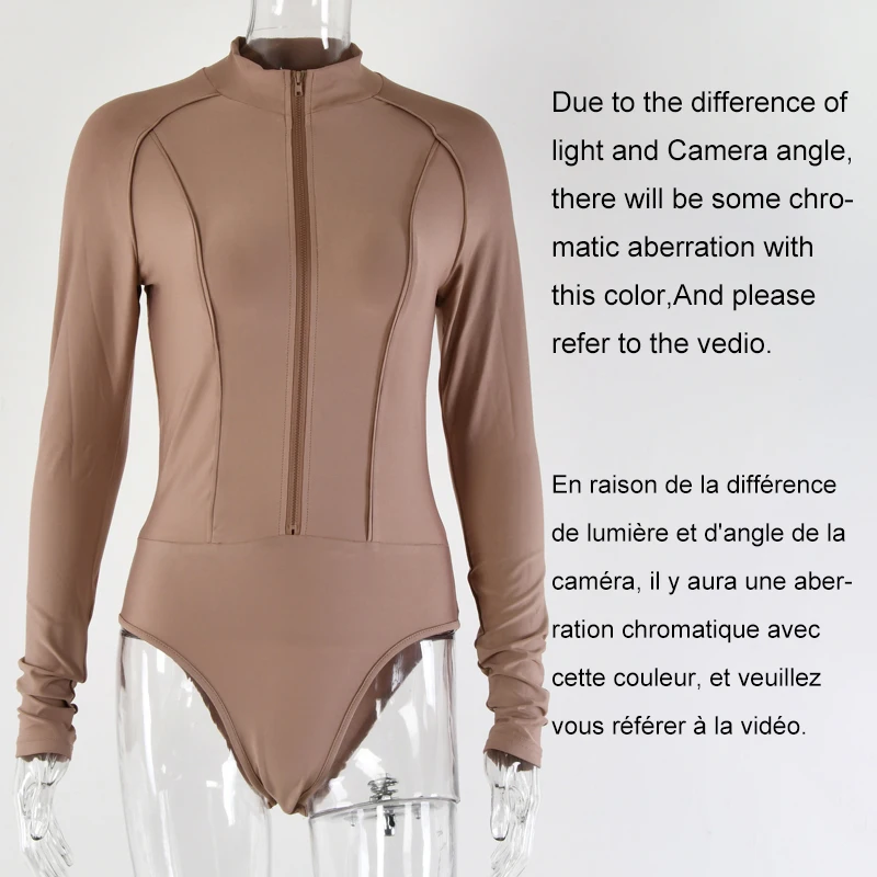 Женское боди с длинным рукавом FANTOYE повседневный Облегающий комбинезон на молнии