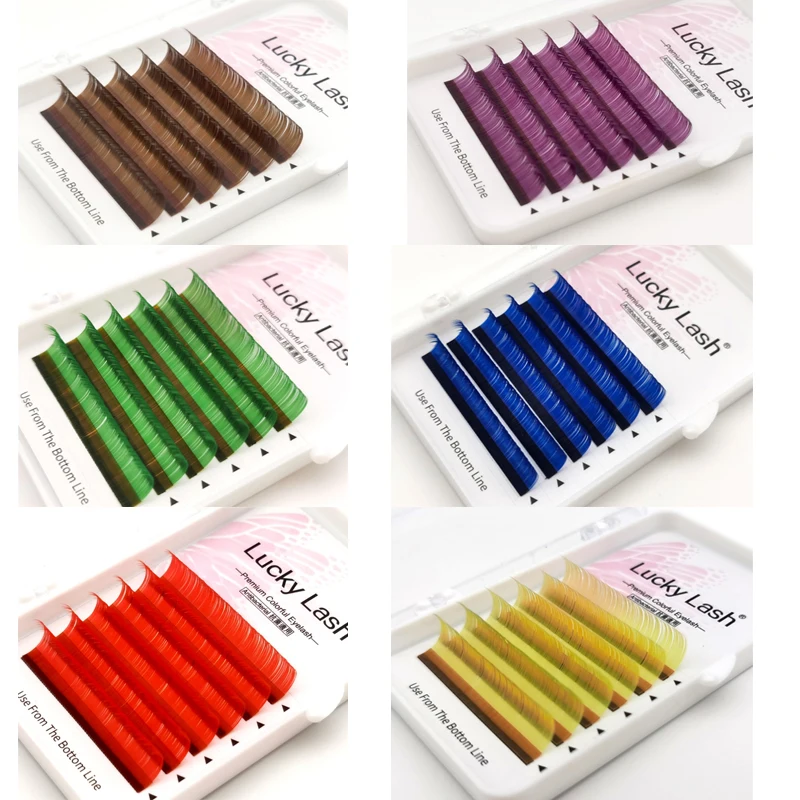 Ресницы для наращивания 6 цветов фиолетовые синие коричневые зеленые красные
