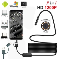 8mm android endoscope 3 in 1 usb borescope phone pc mini camera 8 led lights endoscopic car repair pipe inspection snake camera