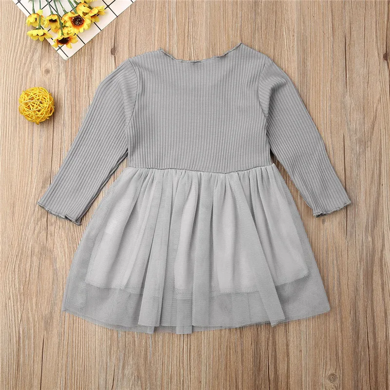 Toddler Baby Girl Knitting Cotton Cute Midi Lace Outfit Clothes Tutu Tulle Dress Long Sleeve Sweet Princess Ball Gown Dresses | Детская