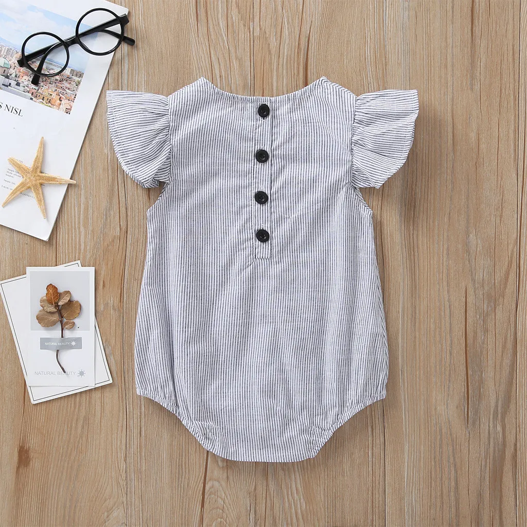 Baju Bayi Baru Lahir Anak Bayi Perempuan Anak Laki-laki Baju Monyet Bodysuit Katun Bergaris Kelopak Baju Bermain Musim Panas Ropa Bebe