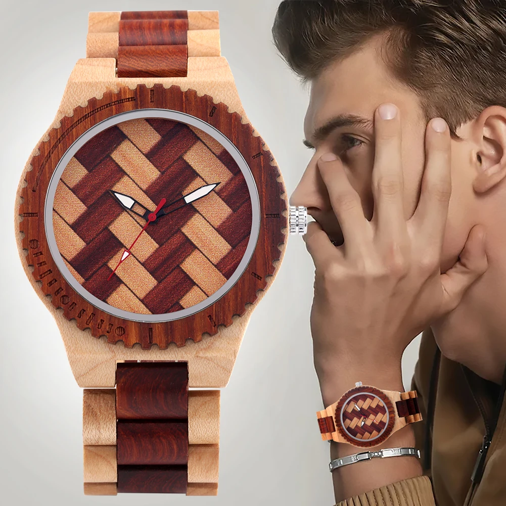 

Handmade Men'S Wooden Watch Classic Woven Grain Men'S Watch High Quality Men'S And Women'S Wooden Gift Watch