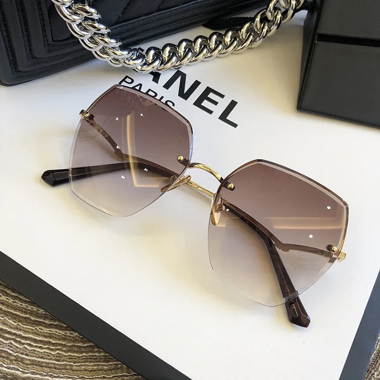 Fashion Rimless Sunglasses For Women Big Luxury Brand Designer UV400 Glasses Female Gradient Shades Women's accessories - Цвет линз: gradient coffee