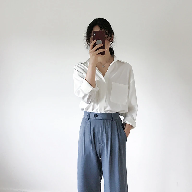 Женская блузка GOPLUS повседневная офисная шифоновая с отложным воротником Белые