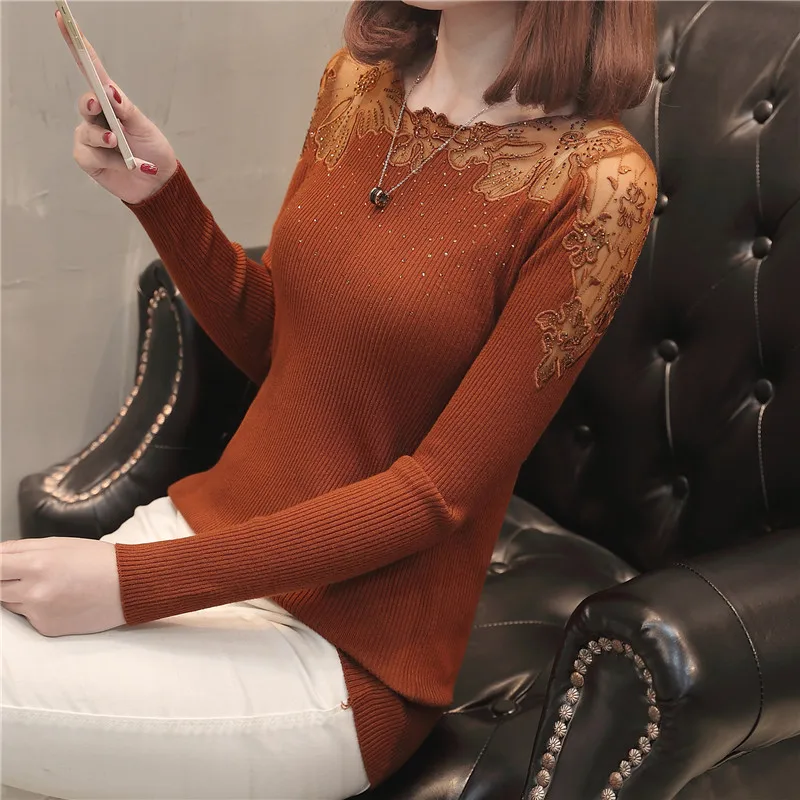 

OHCLOTHING XH 45808 spring dress lace embroidery knitwear stretch top 40 hot brick