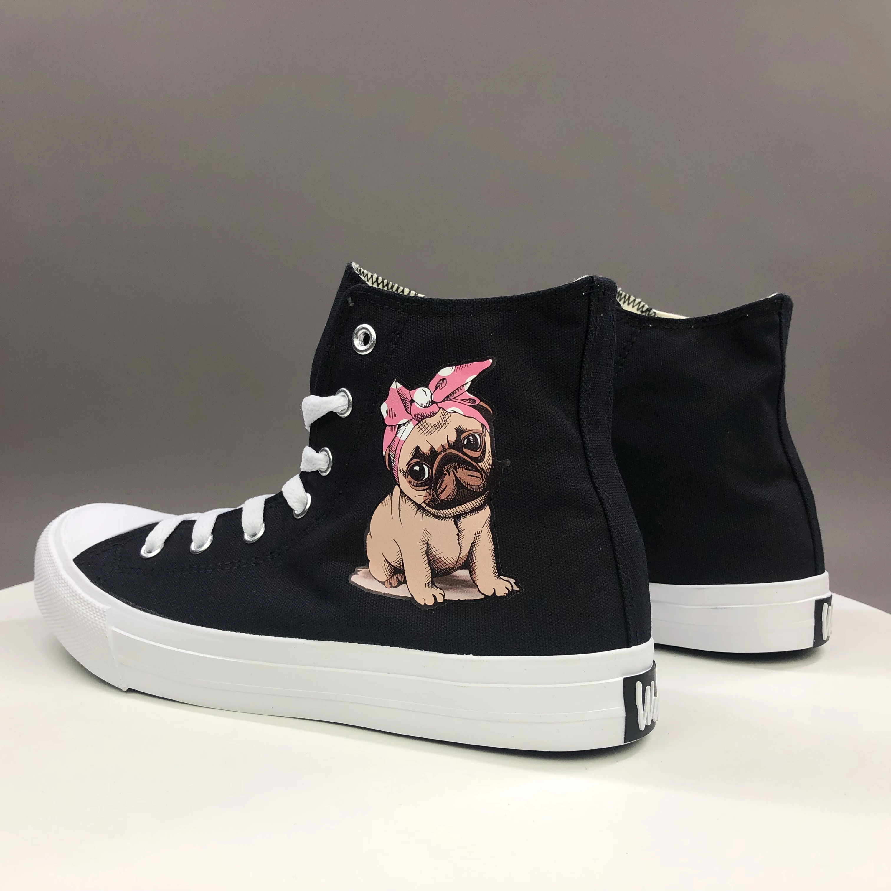 Высокие женские парусиновые кроссовки Wen черные и белые с высоким берцем для