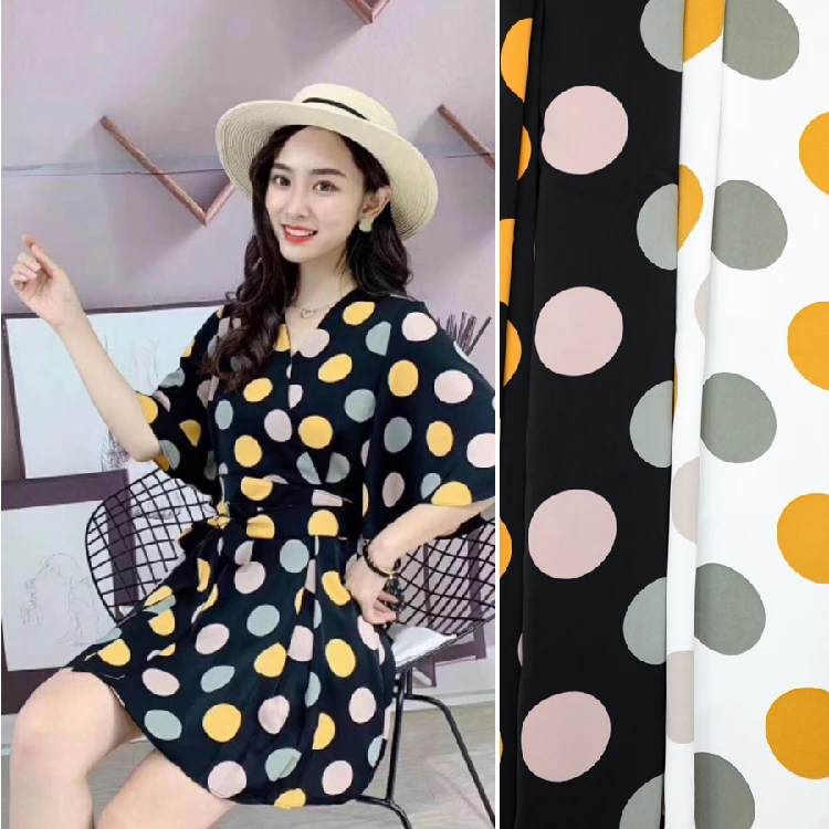 Широкая атласная ткань с принтом в крупный горошек 59 дюймов для одежды юбки