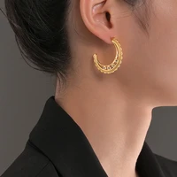 temperament new hollow moon diamond earrings womens fashion versatile 14k gold earrings stainless steel earrings wholesale