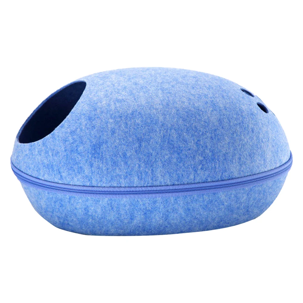 blue Egg Shape Dog Cat Bed Cat Sleeping Bag Zipper Felt Cloth Winter Warm Pet House All Around Cat Nest With Detachable Cushion Mat - Цвет: blue