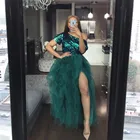 Женская фатиновая юбка с разрезом, длинная юбка-пачка изумрудно-зеленого цвета, индивидуальный пошив, 2020