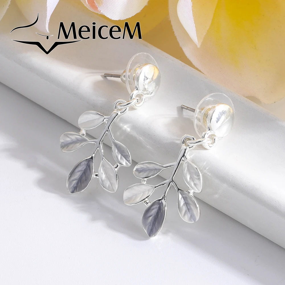 

MeiceM 2021 Modern Women's Enamel Leaf Drop Earrings for Woman Trends Vintage Creative Earing Alloy Dangling Pendant Earring