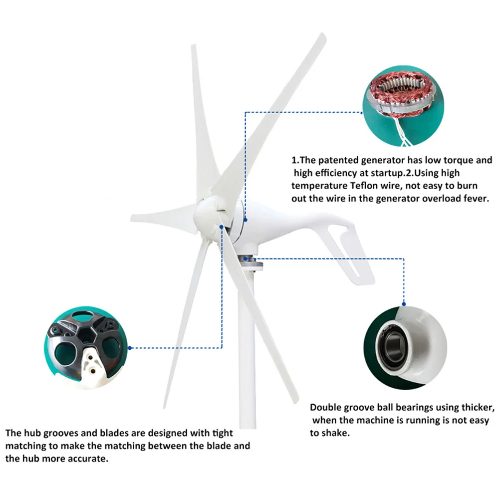 400W/800W 12V/24V MPPT Wind Turbine Generator 3/5/6 Blades Wind Generator Permanent Magnet Alternator Home Use Aerogenerator