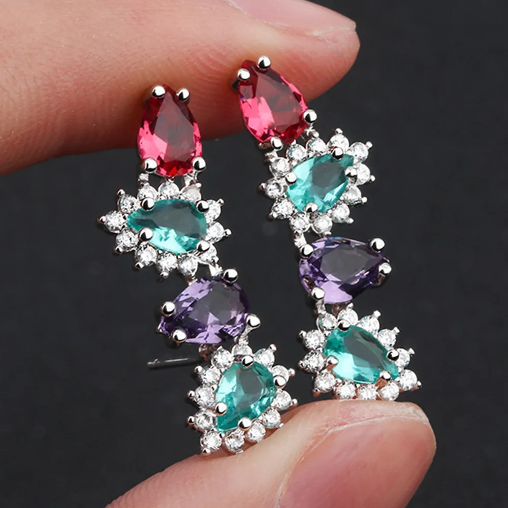 Роскошные красочные циркониевые длинные серьги гвоздики с бриллиантами для