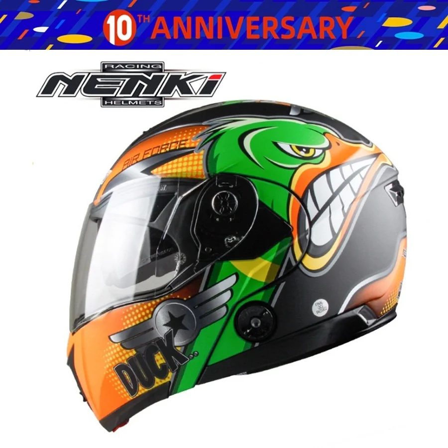 Профессиональный мотоциклетный шлем NENKI закрывающий лицо с двойными линзами для