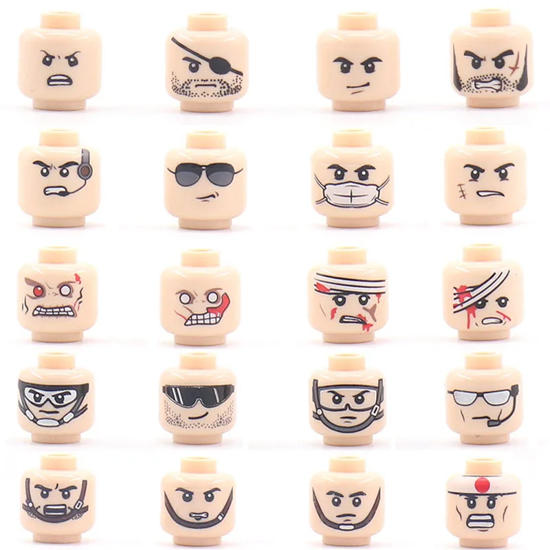 Конструктор MOC WW2 аксессуары для лицевых головок военные травмированные