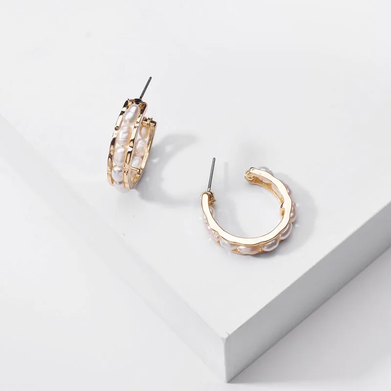 

HUIDANG Fashion Fresh Water Pearl Braided Hoop Earrings for Women