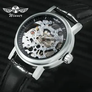 Победитель официальный бренд роскошные женские часы автоматические механические часы скелета кожаный ремешок элегантные женские relogio feminino