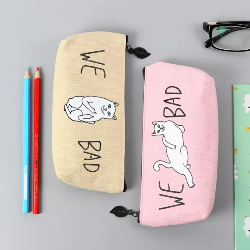 

New 1pcs White Cat Pencil Case Transparent Mesh Office Student Pencil Cases Nylon School Supplies Pen Box