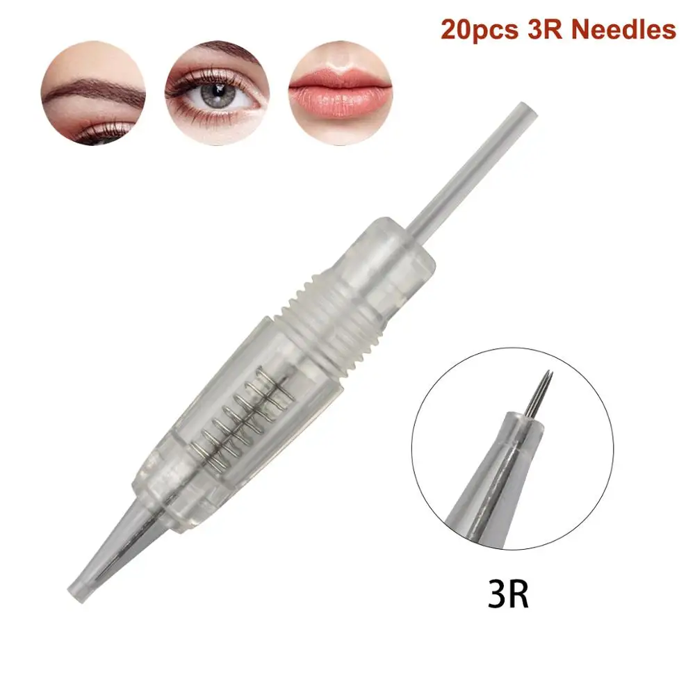 20pcs 3R Needles Перезаряжаемая Перманентная тату машинка для макияжа Омбре пудра бровей Татуировка ручка микроблейдинг подводка для глаз губ затенение принадлежности - Цвет: 20pcs 3R Needles