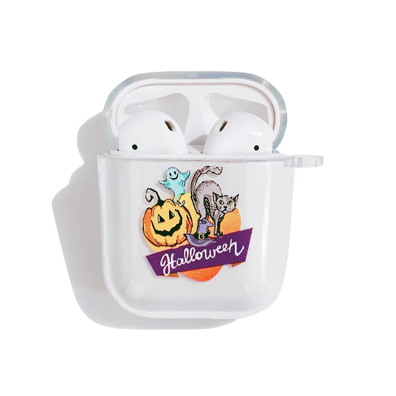 

Halloween pumpkin cat transparent wireless bluetooth headset protective cover TPU soft shell for airpods2