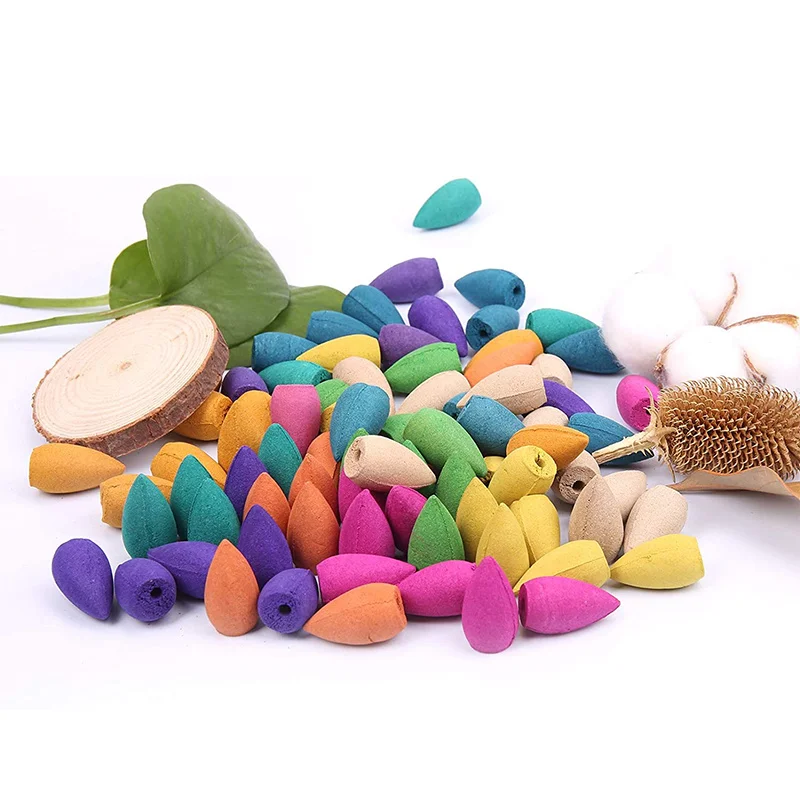 

50 Pcs Backflow Incense Colorful Bullet Shape Rose Mint Natural Sandalwood Tea Fragrances Jasmine Lemon Lavender Smoke Cone