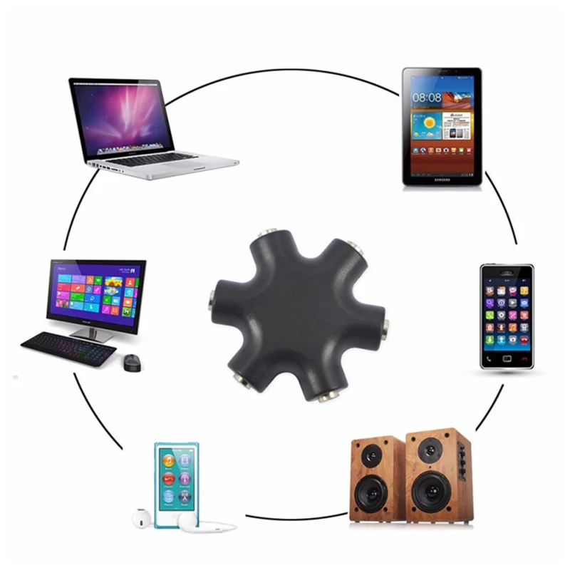 Прочный 3 5 мм вспомогательный аудиокабель с 6 разъемами разделитель переходник