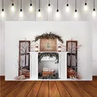 Фон для фотосъемки Рождественское украшение дерево Ретро Винтажные деревянные двери камин Рождественские фоны для фотостудии