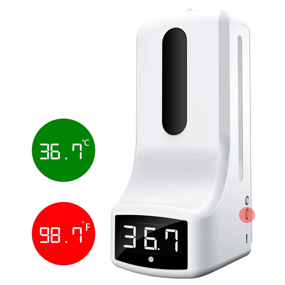 

2 in 1 Wall Mounted Infrared 1000ml Automatic Hand Sanitizer Soap Dispenser Touchless Forehead Thermometer with Fever Alarm