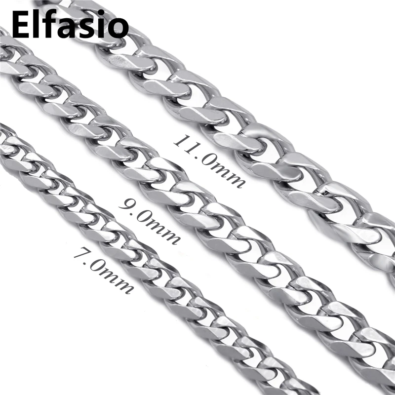 

7/9/11mm Wide Mens Boys Stainless Steel Chain Necklace Curb Cuban Link Silver Tone Fashion Jewelry 16"-36"