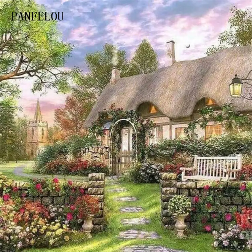 5D diy круглая Сказочная картина с кристаллами Сказочный Дом вышивка крестиком