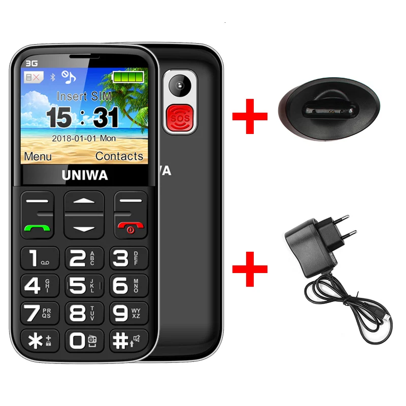 Черный 3g WCDMA мобильный телефон с русской клавиатурой 2,31 дюймов gsm 1400 мАч кнопочный SOS FM дешевый разблокированный односимочный мобильный телефон для пожилых людей - Цвет: Черный