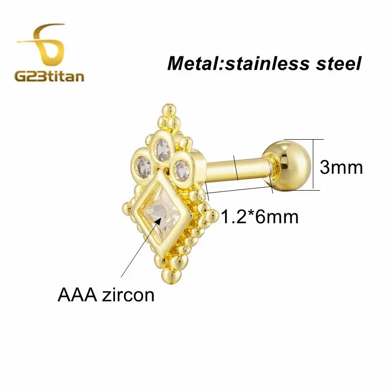Серьги-гвоздики из хирургической стали с фианитами 1 шт. | Украшения и аксессуары