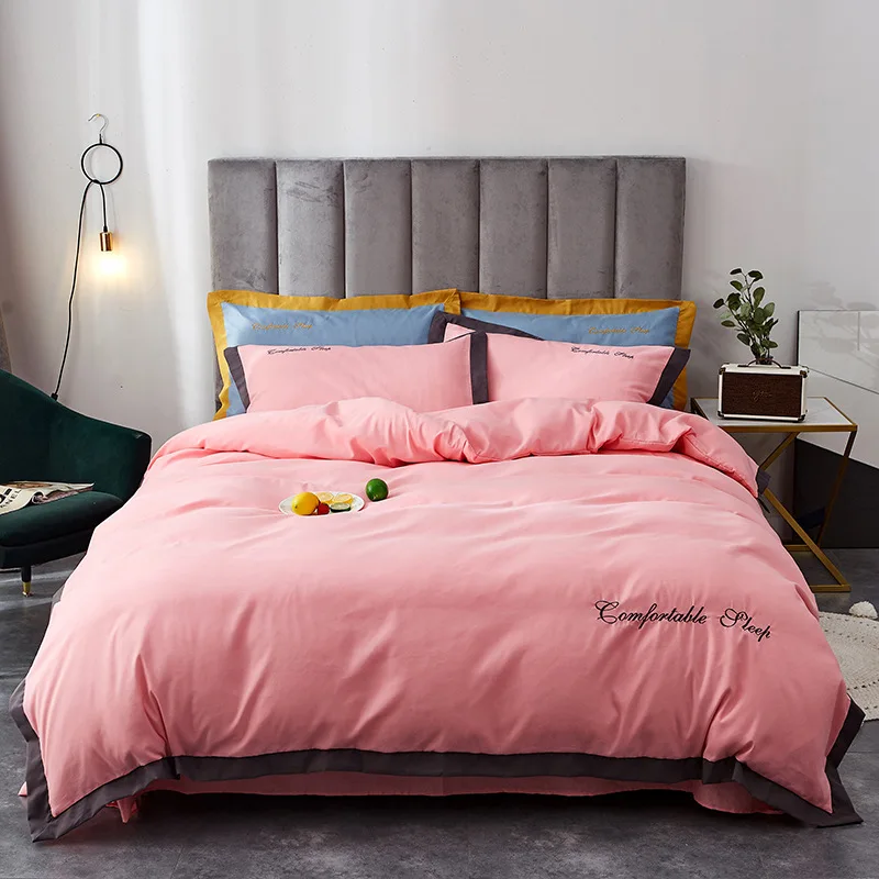 

Long-staple Cotton Embroidered Bedding Set Silky Soft Duvet Cover Family Size King Queen Size High Quality Simplicity Bed Sheet