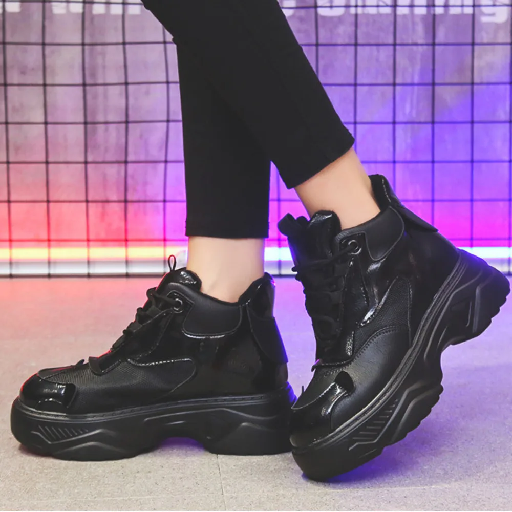 Новинка 2019 года женские кроссовки модные на платформе обувь для папы Цвет черный