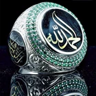 Винтажное серебряное кольцо с турецким мусульманским синим кристаллом, женское кольцо в стиле панк-рок, хип-хоп, Саудовское мусульманское Писание, резное кольцо с камнем на удачу