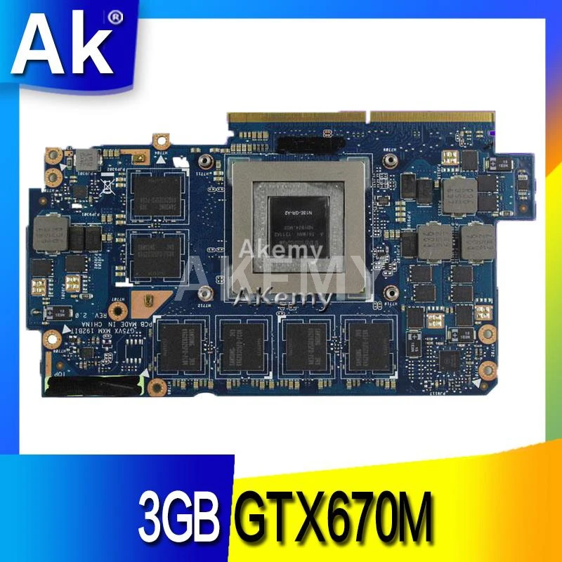 Видеокарта AK для ASUS G75V G75VX 3GB GTX670M максимальной конфигурации N13E-GR-A2 Графика 100% проверена на материнской плате.