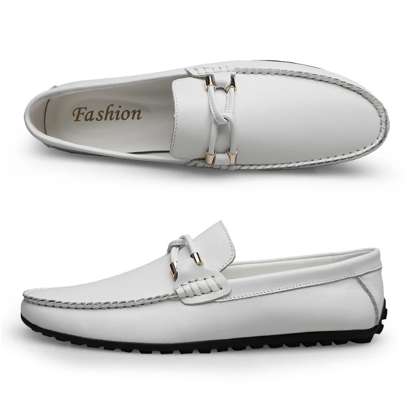 Мокасины мужские из натуральной кожи дизайнерские туфли без застежек цвет белый
