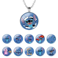 disney lilo stitch steve animation 25mm glass dome pendant necklace long chain necklace for kids gifts cabochon jewelry dsn395