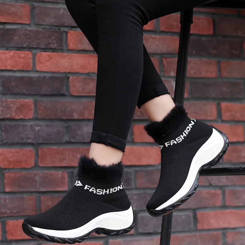 2019 г. зимние женские ботинки модная обувь на танкетке без шнуровки женская теплые