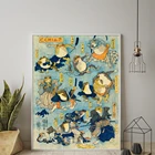 Рисунок на холсте лягушка, японская искусственная печать, рисунок на холсте, уродливая симпатичная жаба, ваби Саби, настенная Картина на холсте