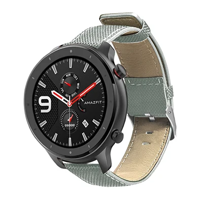 Высокое качество 22 мм холст+ кожаный ремешок для наручных часов для huawei Watch GT браслет ремешок для Huami Amazfit GTR 47 мм ремень Мягкий - Цвет: Grey