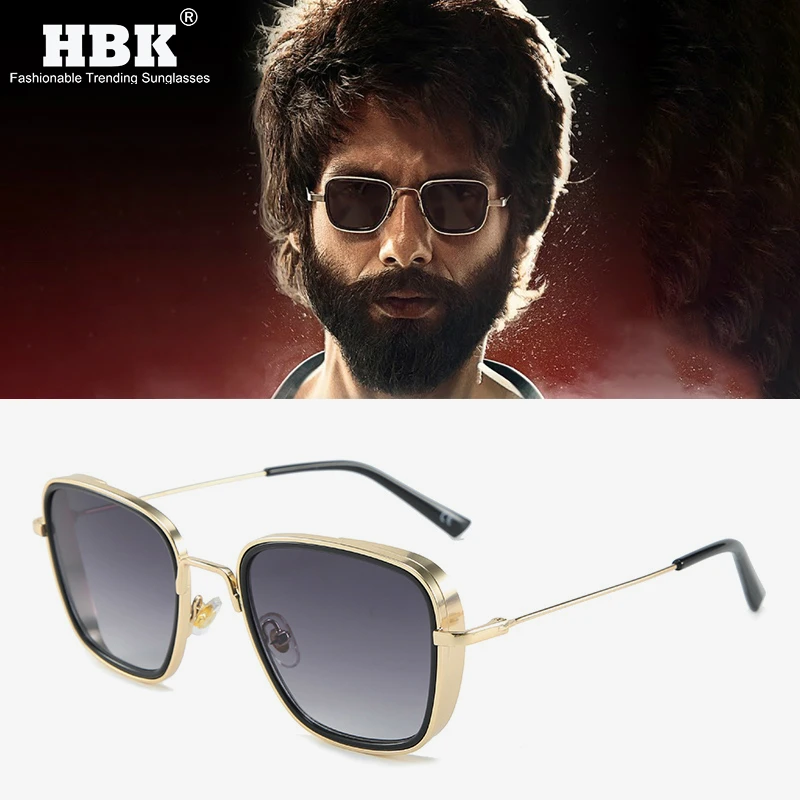HBK, Роскошные, Kabir Singh, индийские, кино, солнцезащитные очки для мужчин, квадратная Золотая оправа, крутые солнцезащитные очки, фирменный дизайн, красные очки для мужчин, UV400