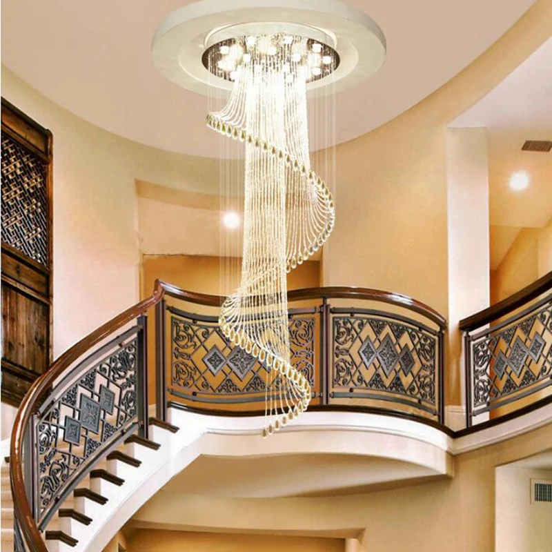 en Ucuz Kristal Oda ışıkları K9 Spiral K9 Kristal Avize Avrupa Modern Yaratıcı LED Avize Lamba Otel Villa LED Ampuller AC GU10