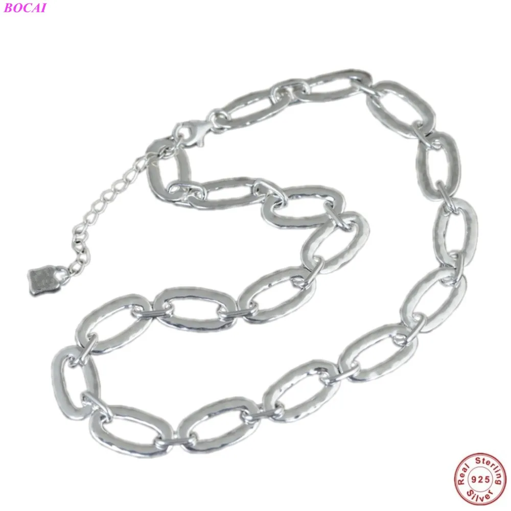 

BOCAI Solide Sterling Silver S925 Necklace 2020 New Fashion Retro Craft Thai Silver Men And Women Oval 45cm Personality Necklace