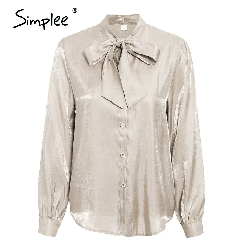 Simplee Elegant bow tie women blouse shirt Office lady work wear long sleeve female top Casual streetwear shirts | Женская одежда