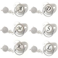 26 name initial letters silver baby pacifier clips chain silicone infant nipple bling newborn dummy bpa free baby soother